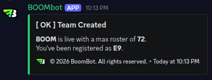Team Created confirmation embed